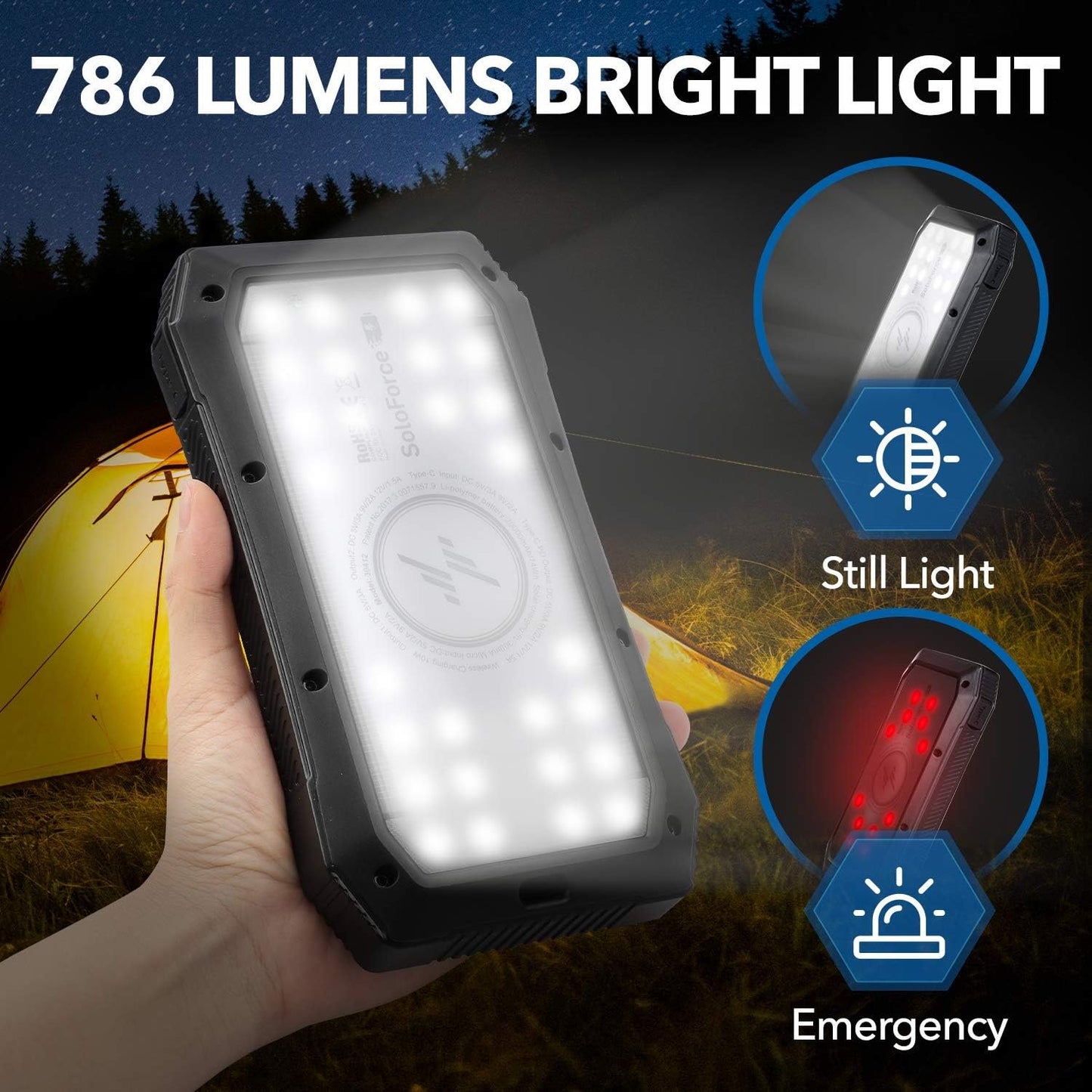 SoloForce Solar Power Bank - Solar Charger and Portable Battery with Portable Charger | QI Wireless Charger and Solar Charger for Cell Phone | 20000mAh Li-Po Solar Battery Charger
