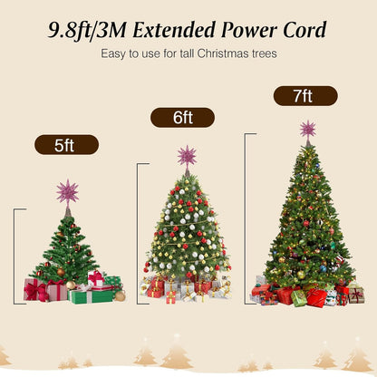 Lewondr USB Powered Christmas Tree Topper with Remote Control and Timer Function, Christmas Decoration with LED Light 3D Star Shape, Home Decoration, Christmas Items, Purple
