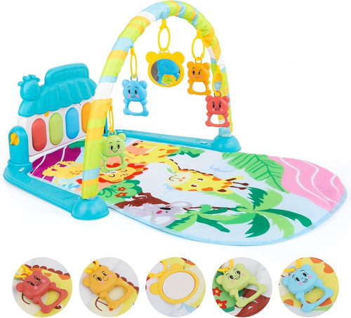 Besswin Baby Gyms Play Mat, Activity Center with Portable Play Piano Gym Mat & Lights Toy,Five Hanging Toys for Interactive Play Soft, Infant Tummy Time Mat Perfect Baby Toys for Age 0+（518A-25）