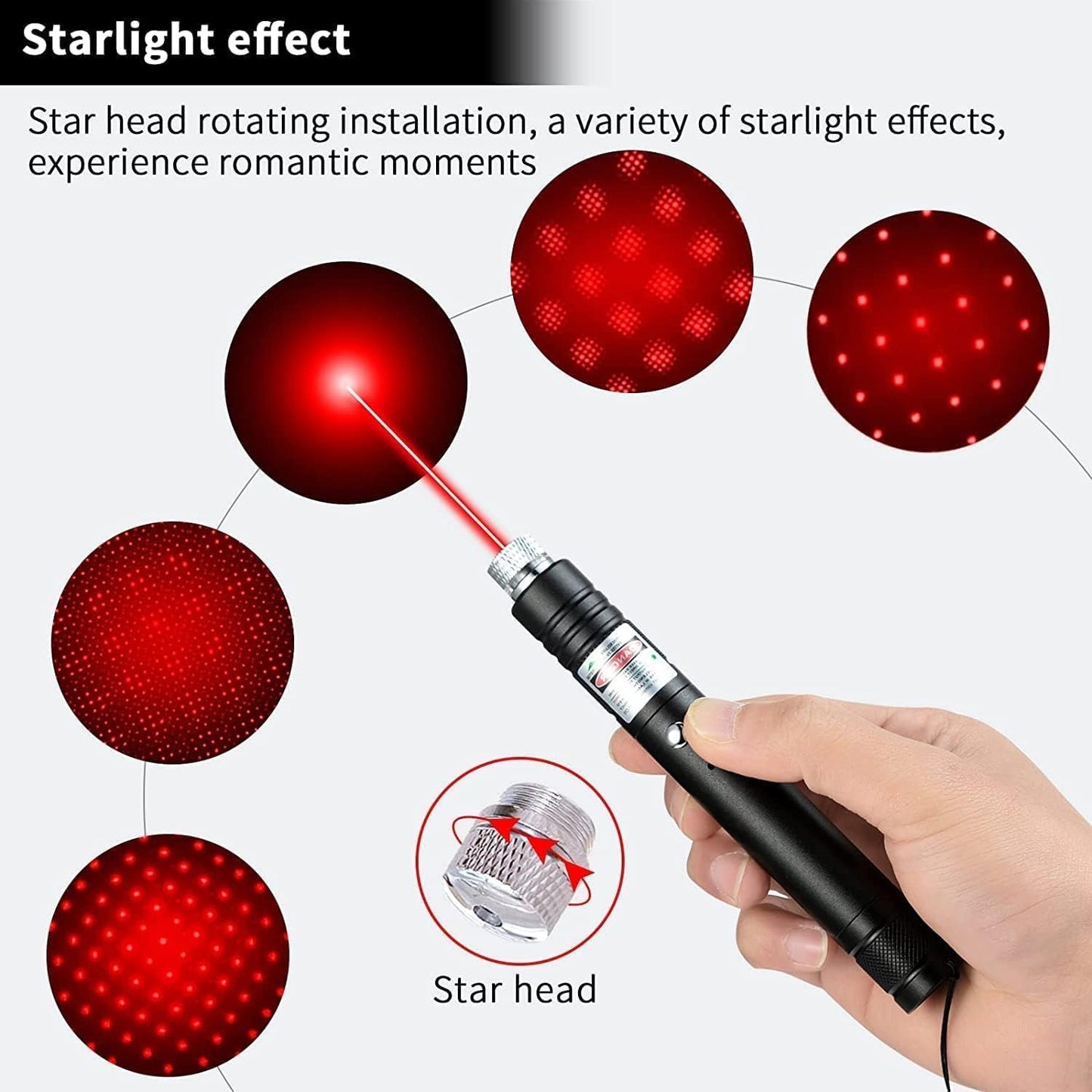 Flashlight, Long Range Point Beam Pen Tactical Flashlight with Star Cap Adjustable Focus, Rechargeable Outdoor use, TV/LED/LCD Screen, Astronomy, Camping and Presentation (red)