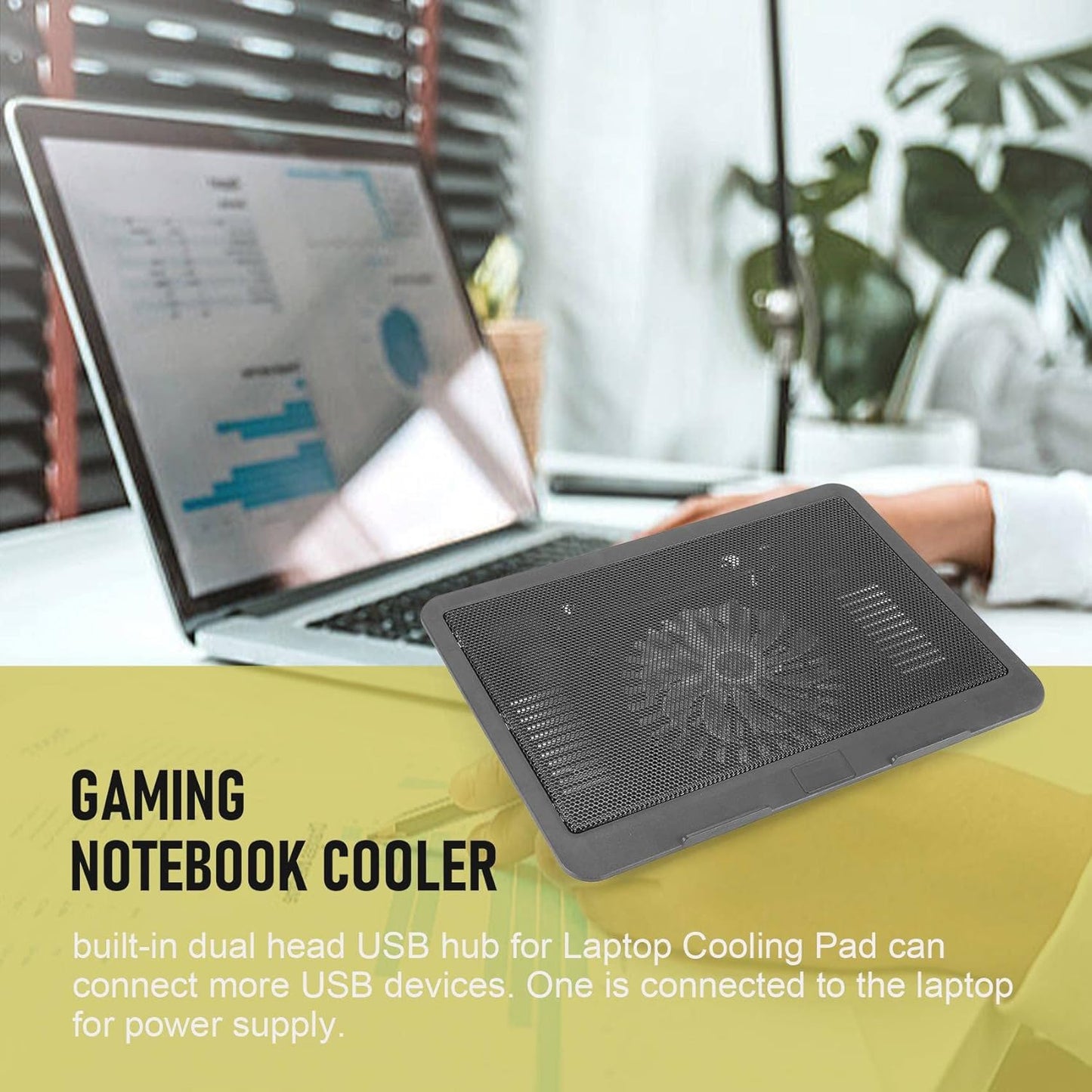 Tuperoymse Laptop Fan Cooling Pad with Big Fans, Portable Laptop Cooling Fan with 2 in 1 USB Port, Blue LED Light, Adjustable Stand
