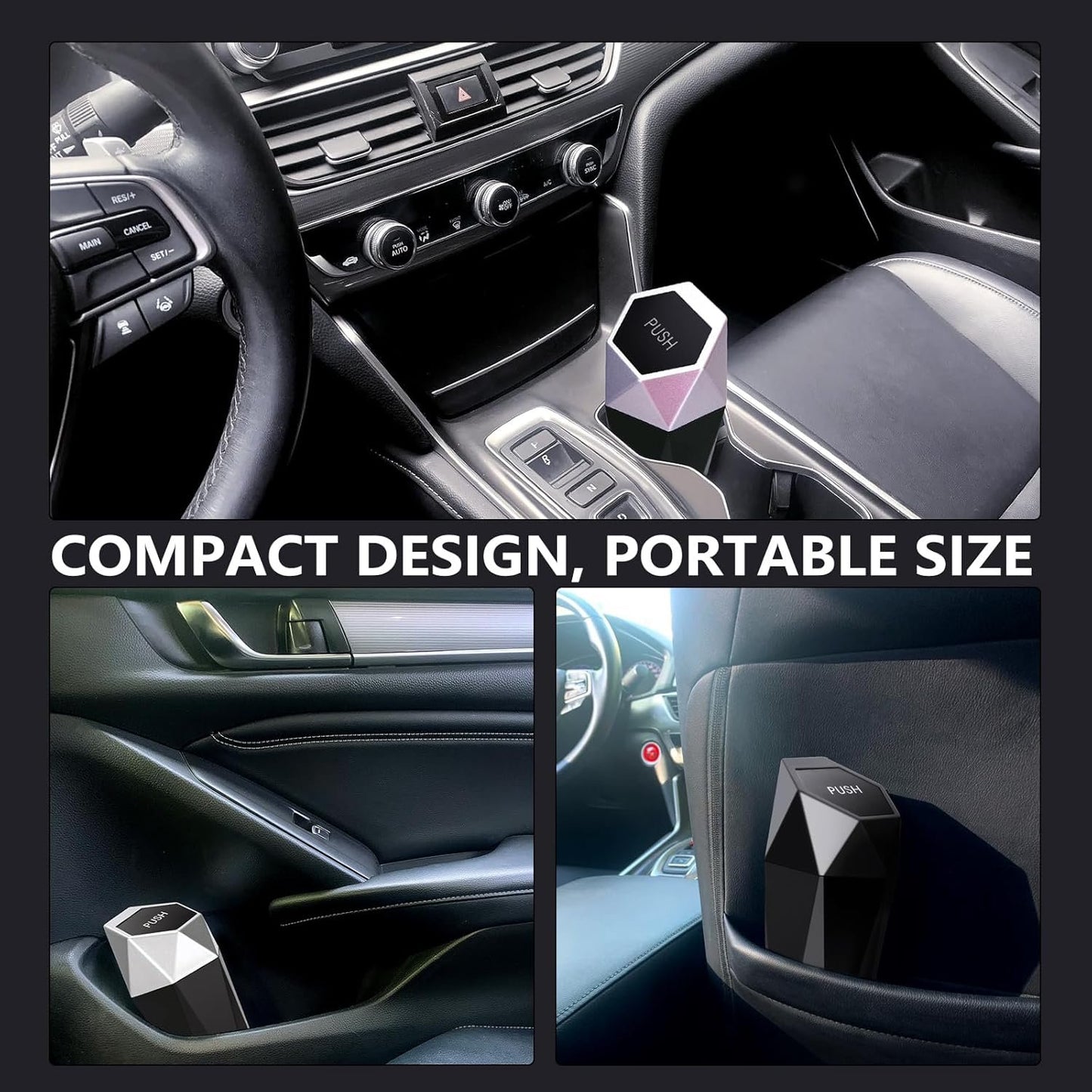 Car Trash Can with Lid, Ginsco 2 Pack Mini Car Trash Can Cup Holder, Car Accessories for Interior, Leakproof Small Trash Cup for Car, Home, Office with Additional 2 Hooks and 90pcs Trash Bags Black