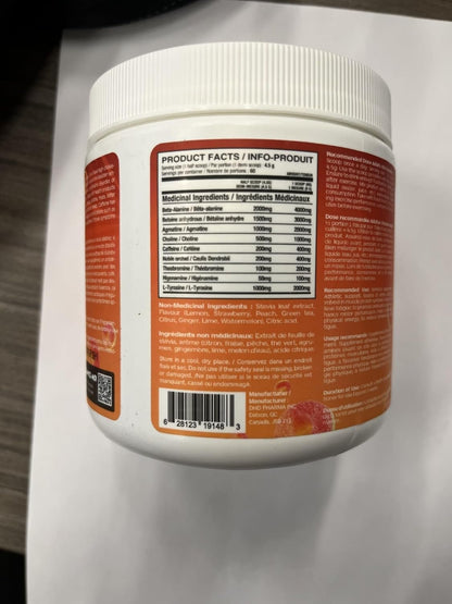 Yummy Sports Angry Pre-Workout - Explosive Energy, Enhanced Muscular Endurance & Reduced Fatigue - Beta-Alanine Formula - Pre-Workout for Peak Athletic Performance - Improves Cardio Performance - 60 Servings - Funky Peach