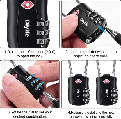 TSA Luggage Locks,3-Digit Security Padlock, [Newest Version] Diyife Combination Padlocks, Travel Code Lock for Suitcases, Luggage, Bag, Case, Backpack, Gym Lockers (Black&Blue&Red&Orange, 4 Pcs)