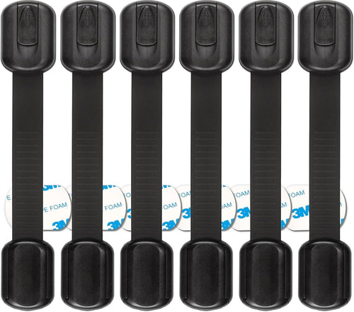 Baby Proofing Safety Cabinet Locks - Child Proof Latches for Dresser Drawer Cupboard Doors Closet Oven Refrigerator Fridge - Adjustable Childproof Straps by Oxlay - Black - 6 Pcs