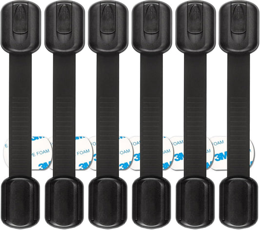 Baby Proofing Safety Cabinet Locks - Child Proof Latches for Dresser Drawer Cupboard Doors Closet Oven Refrigerator Fridge - Adjustable Childproof Straps by Oxlay - Black - 6 Pcs