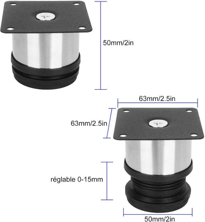 ASelected 8 Pieces Adjustable Furniture Feet 5 cm, Diameter 50 mm Pieces Adjustable Legs 0-15 mm Metal Base Feet Round Legs for Furniture, Paws Cabinet, Sofa, Table, Bed - Silver