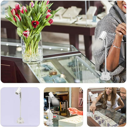 Led Mini Spotlight Cabinet Lamp, 1.6in Base Diameter Jewelry Showcase Standing Led Light for Painting (White Light)