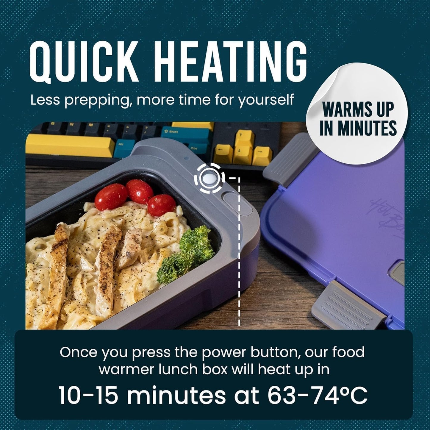 Hot Bento â€“ Self Heated Lunch Box and Food Warmer â€“ Battery Powered, Portable, Cordless, Hot Meals for Office, Travel, Jobsite, Picnics, Outdoor Recreation, Kitchen Meal Prep, Black
