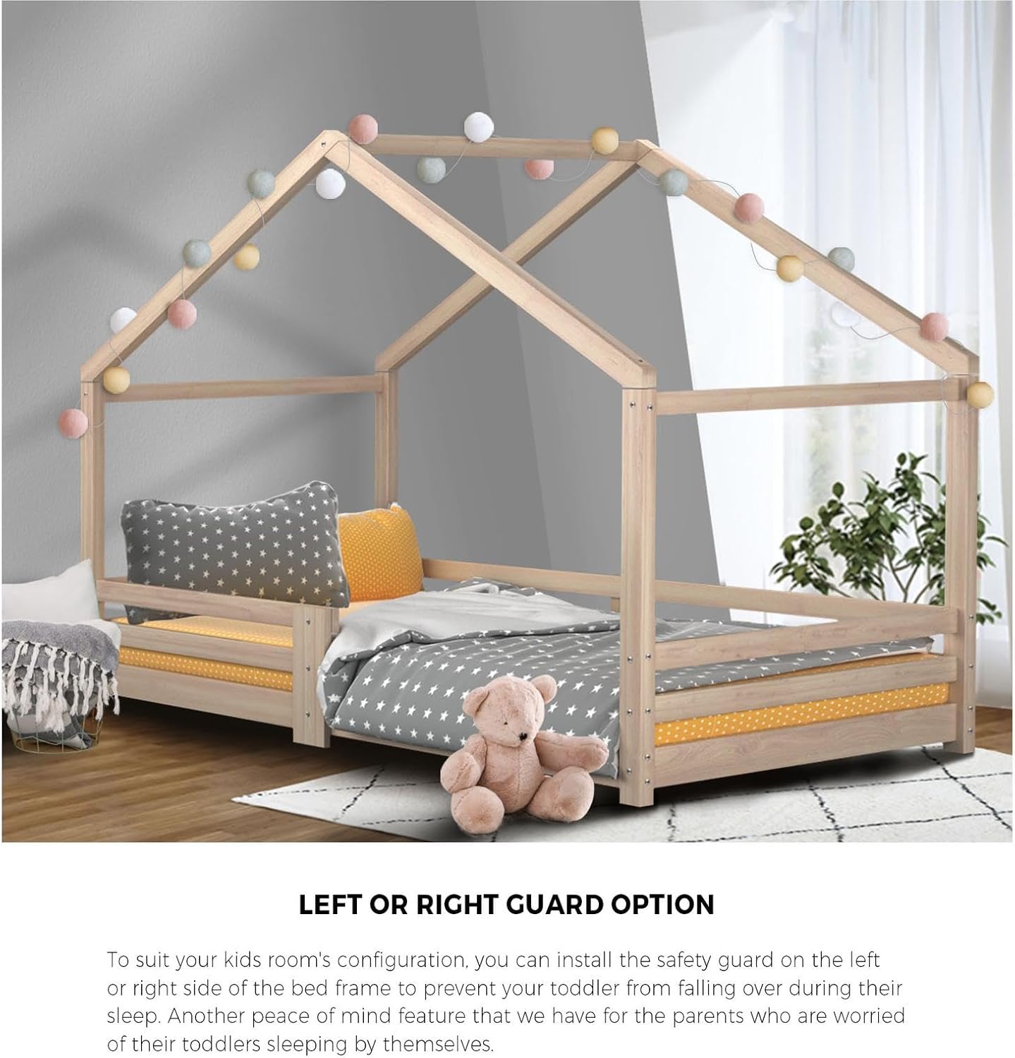 OIKITURE Single Bed Frame Day Beds, Wood Montessori Baby Toddler Kids Toddler Loft Floor Daybed Platform, Wooden Timber Frames Base for Bedroom Room Decor Home Furniture