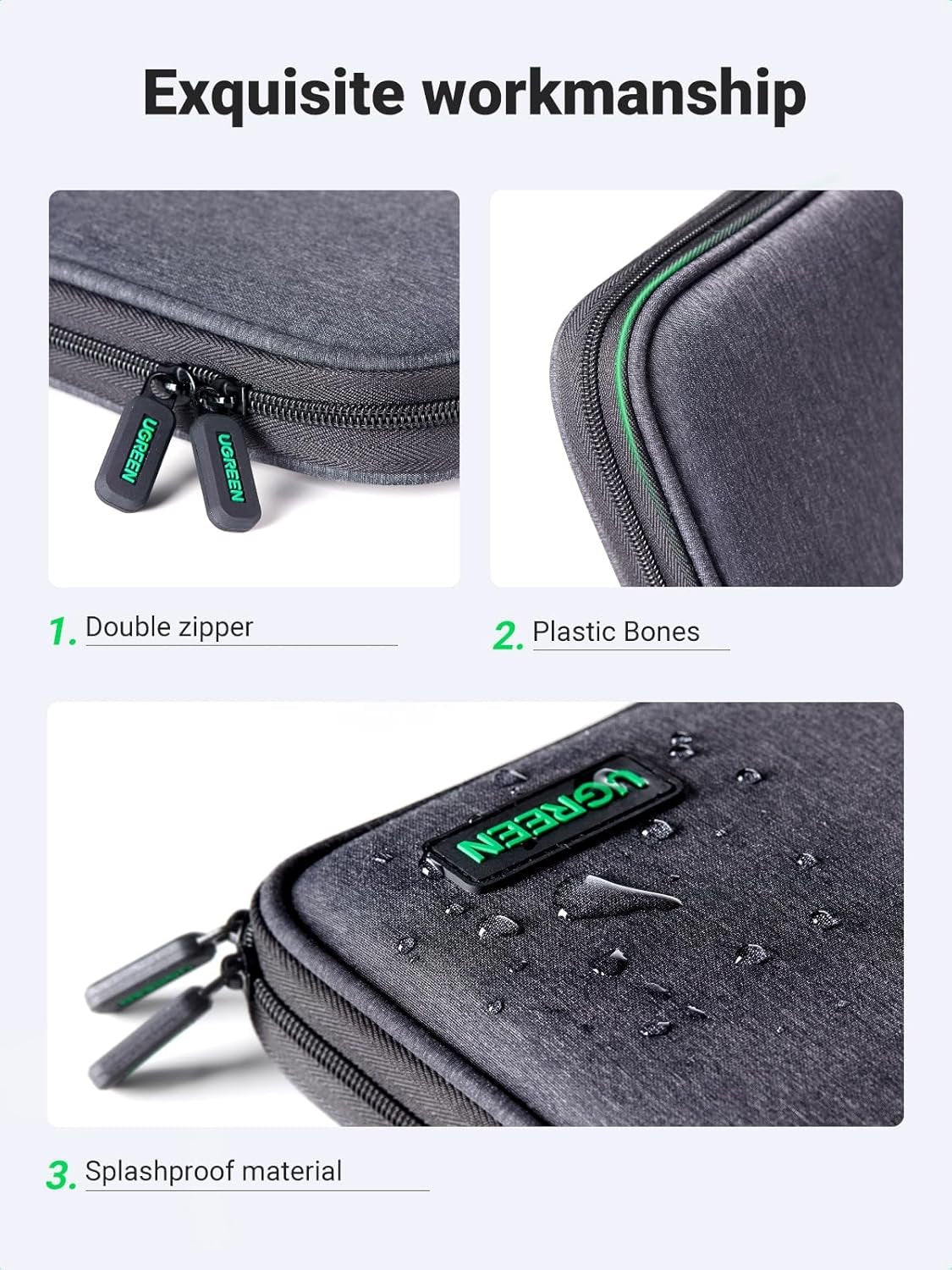 UGREEN Electronic Organizer, Portable Travel Gadget Bag, Large Capacity Tech Pouch for Small Charger Adapter Power Bank Hard Drive SD Card, Cable, Single-Layer