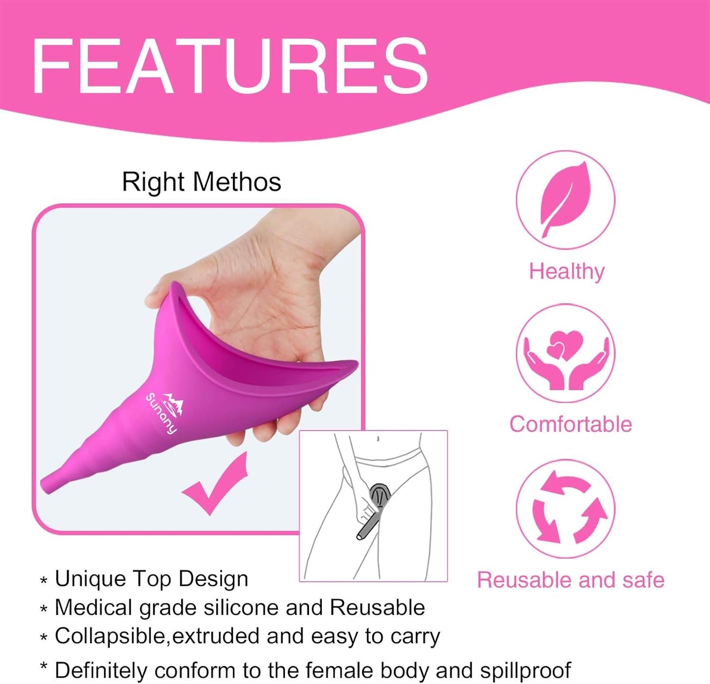 Female Urination Device,Reusable Silicone Female Urinal Foolproof Women Pee Funnel Allows Women to Pee Standing Up,Women's Urinal with Drawstring Bags is The Perfect Companion for Travel and Outdoor