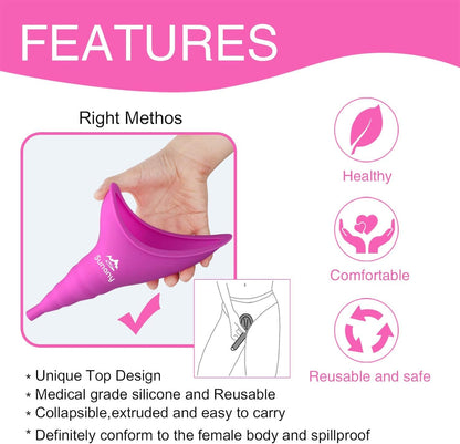 Female Urination Device,Reusable Silicone Female Urinal Foolproof Women Pee Funnel Allows Women to Pee Standing Up,Women's Urinal with Drawstring Bags is The Perfect Companion for Travel and Outdoor