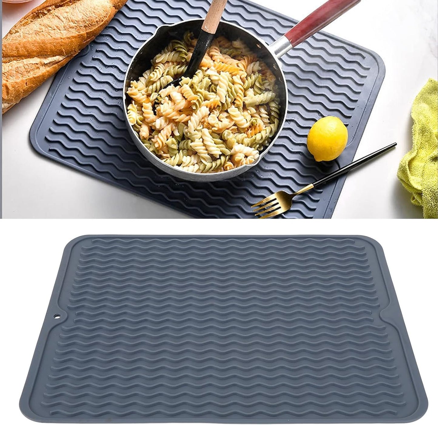Sunicon eco friendlys Silicone Dish Drying Mat, Large Reusable Non Slipping and Heat Resistant Dish Quick Drying Pad BPA Frees Wide Application (Blue)
