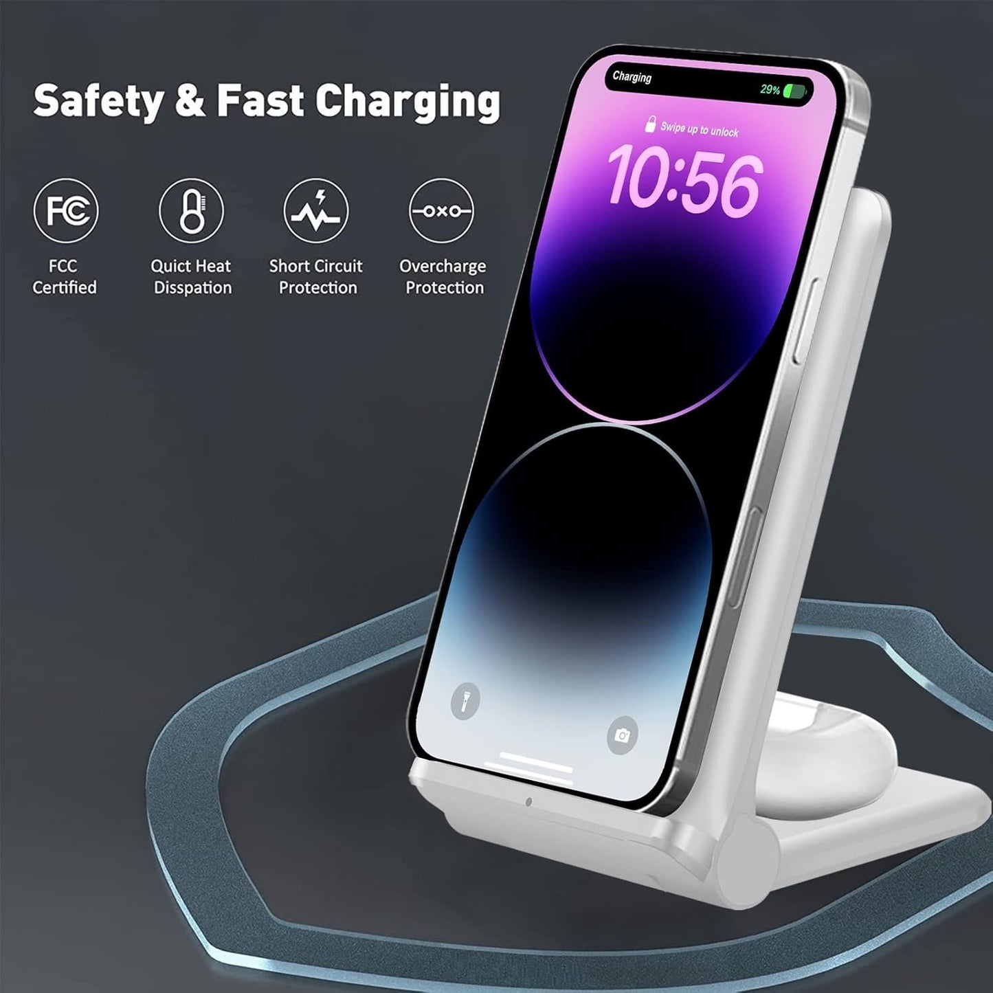 VNBBT 2 in 1 Wireless Charger, 20W Fast Wireless Charging Stand Dock for iPhone 16 Pro Max/16/15/15 plus/14/13/12/11/XS/XR,AirPods 3/Pro 2,Samsung Galaxy S24/S23/S22/S21/Note,Galaxy Buds, White