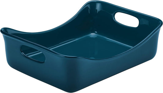 Rachael Ray Solid Glaze Ceramics Bakeware/Lasagna Pan/Baker, Rectangle - 9 Inch x 12 Inch, Marine Blue
