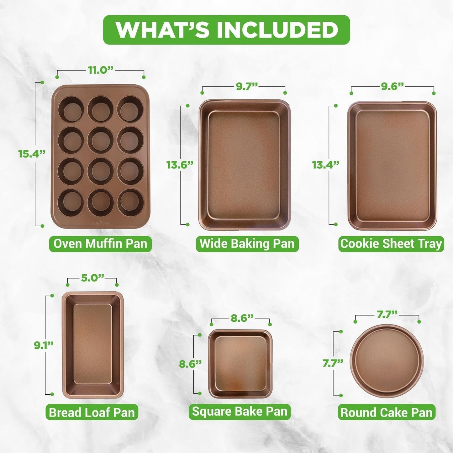 NutriChef Nonstick Bakeware Set – Copper Carbon Steel Baking Sheets & Trays, Quality Kitchenware for Cooking & Baking, Attractive Oven Trays, Durable, Easy Clean, 6pc