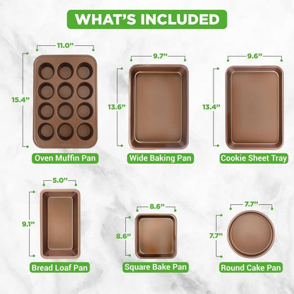 NutriChef Nonstick Bakeware Set – Copper Carbon Steel Baking Sheets & Trays, Quality Kitchenware for Cooking & Baking, Attractive Oven Trays, Durable, Easy Clean, 6pc
