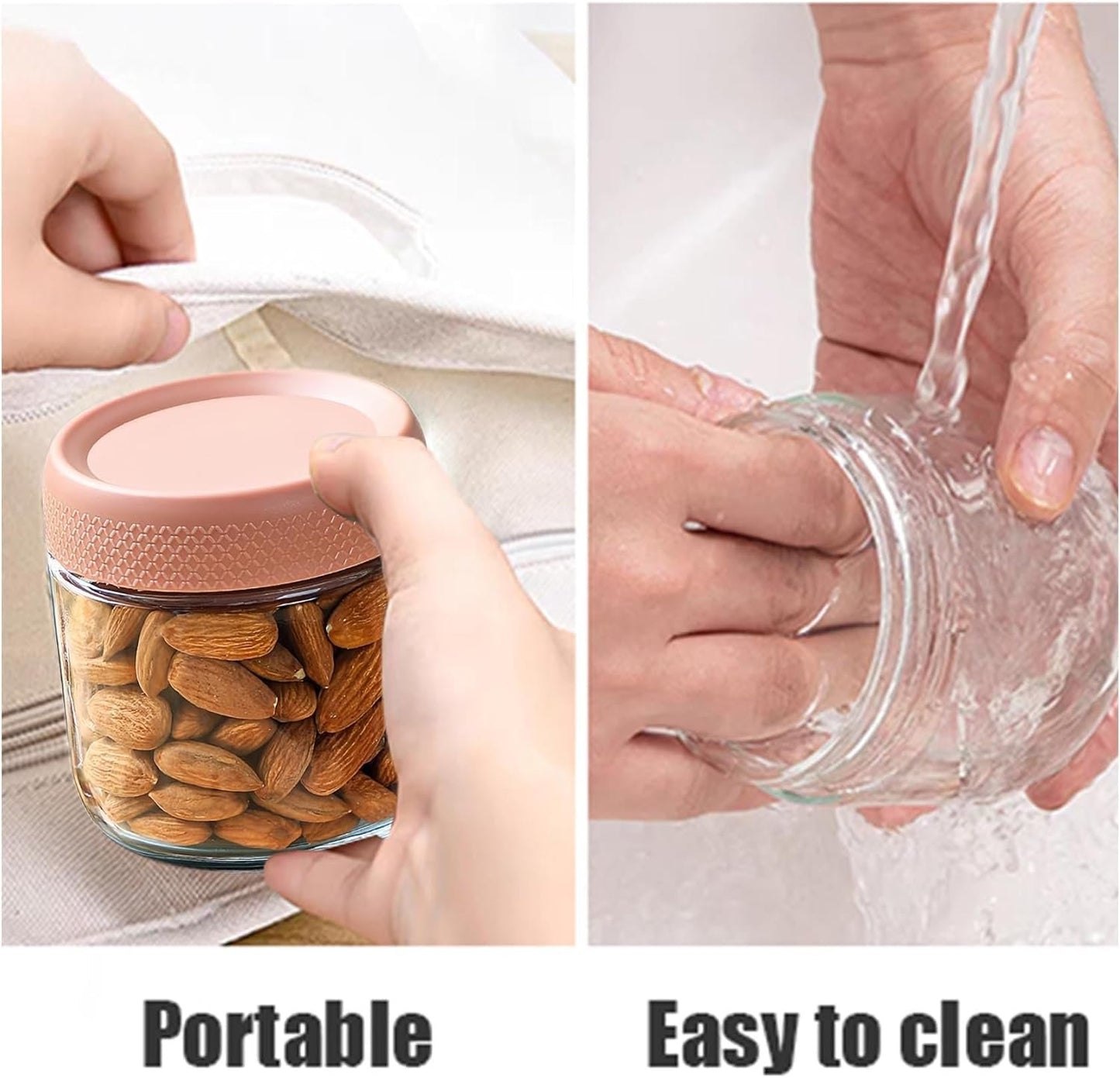 Overnight Oats Containers with Lids, Glass Jars with Airtight Lids, Wide Mouth Mason Jars, Food Storage Containers, Set of 6 (350ml)