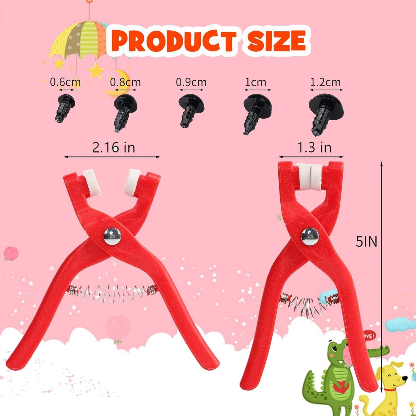 XANRONKJ Safety Eye Pliers Tool for Amigurumi, Safety Eye Snapper Crochet Tool Clamp & Stuffed 6-12mm Animal Eyes Making Supplies Tool (Red)