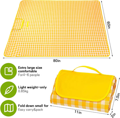 Ceenna Extra Large Picnic Blankets Travel Cooler Bag for Airplane Set Waterproof Foldable Sand Mat Tote Oversized Picnic Blanket Insulated Picnic Bag Insulated Bag for Food Outdoor Camping (Yellow)
