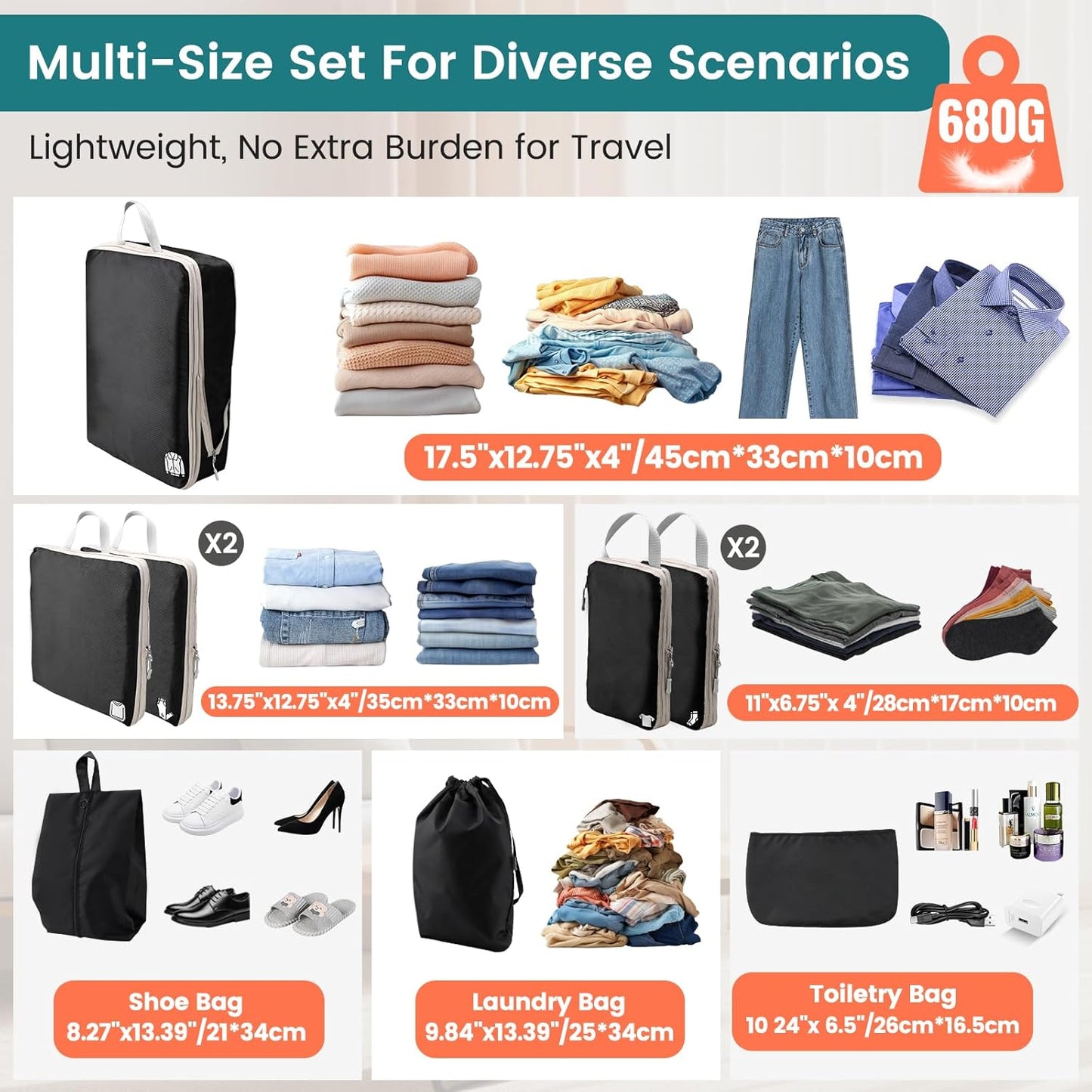 8-Piece Suitcase Organizer, Packing Cubes Compression Organizers Suitcase Travel Travel and Travel, Organizer Suitcase Set, Travel Useful Accessories