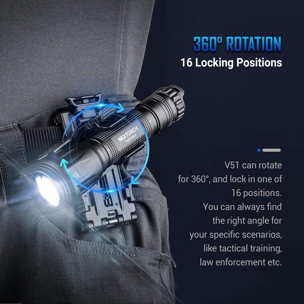 Nextorch V5 Tactical Flashlight Holster with Lever Side Lock System Only for 1"-1.25" Diameter Flashlight (Holster Head Diameter 0.78"-1.18" Bottom Diameter 1.18") (V51)