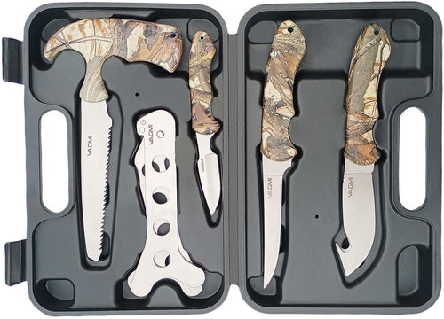 VAGMI Hunting Knife Set -5 Pieces of Portable Butcher Game Processing Set, Field Dressing Kits, for Deer Hunting ，Survival, Camping, Fishing, with Storage Case （2025 upgrade version）