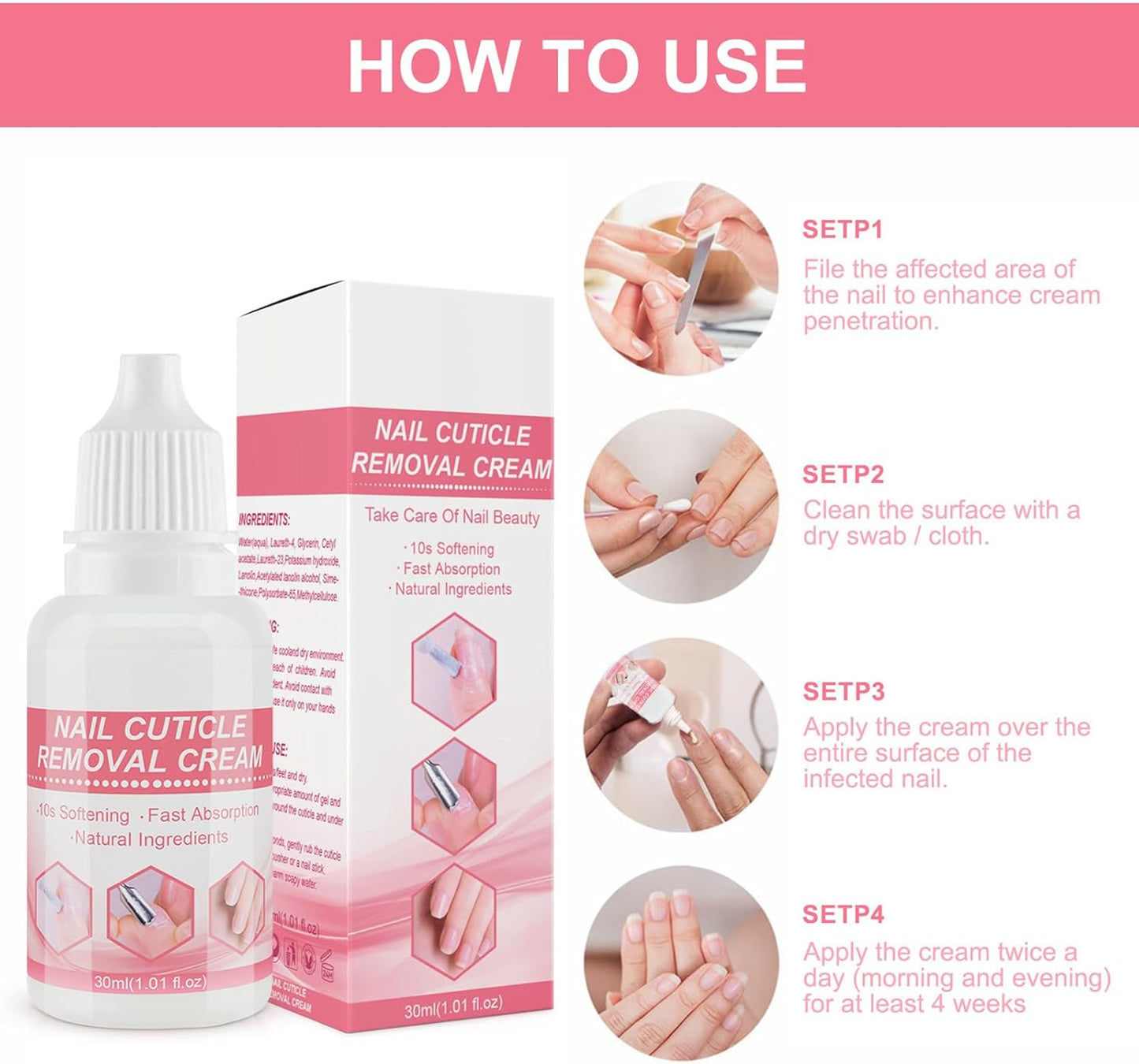Cuticle Softener Liquid, Nail Care Cream 30ml, Moisturizing Daily Treatments for Dry Skin, Hydrating Formula for Nail Repair, Strengthens Damaged Cuticles, 3.35x1.14x3.35 Inches