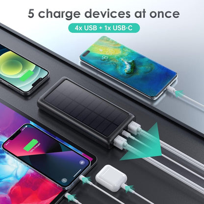 Power Bank Portable Charger 40800mAh, Upgraded 5 Outputs USB C Fast Charging Battery Pack Cell Phone Charger, Solar Charger with LED Flashlight for iPhone 16/15/14/13/12, Samsung Google Android Phones