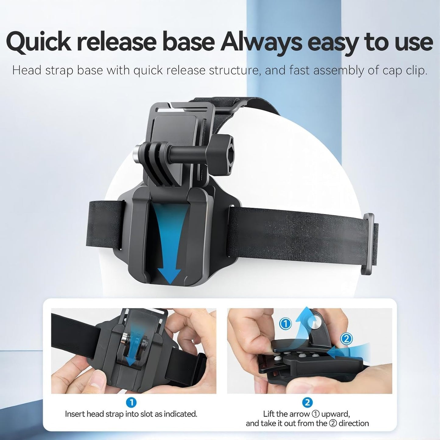 Adaptom° Head Band Holder Cap Clip 2 in 1 Action Cam/Cell Phone Head Harness with Cell Phone Clip for Most Action Cameras and Smartphones