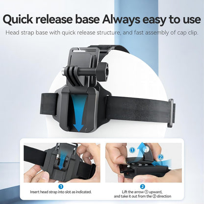 Adaptom° Head Band Holder Cap Clip 2 in 1 Action Cam/Cell Phone Head Harness with Cell Phone Clip for Most Action Cameras and Smartphones