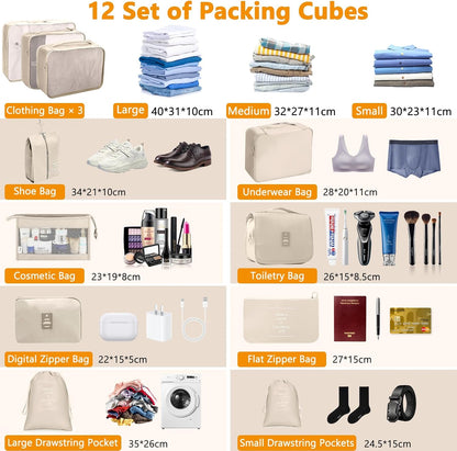 BBLTIFF Suitcase Organizer, Set of 12 Pieces Suitcase Organizer Space-Saving Suitcase, Travel Organizer, Suitcase Organizer Set, Packing Cubes, Luggage Organizers for Storing Clothes Shoes Cosmetics