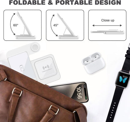 3 in 1 Wireless Charger, 15W Fast Wireless Charging Station Stand Compatible with iPhone 16 15 14 13 12 11 XS Series, Air Pods Pro 2/4/3, Apple Watch Series 10/Ultra2/9/8/7/6/5/4/3/2/SE,White