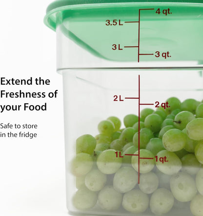 Cambro 4 Qt Food Storage Containers with Green Lid – Set of 2 in Clear for Industrial and Kitchen Use, Pantry Organization, Baking Ingredients and Sous Vide