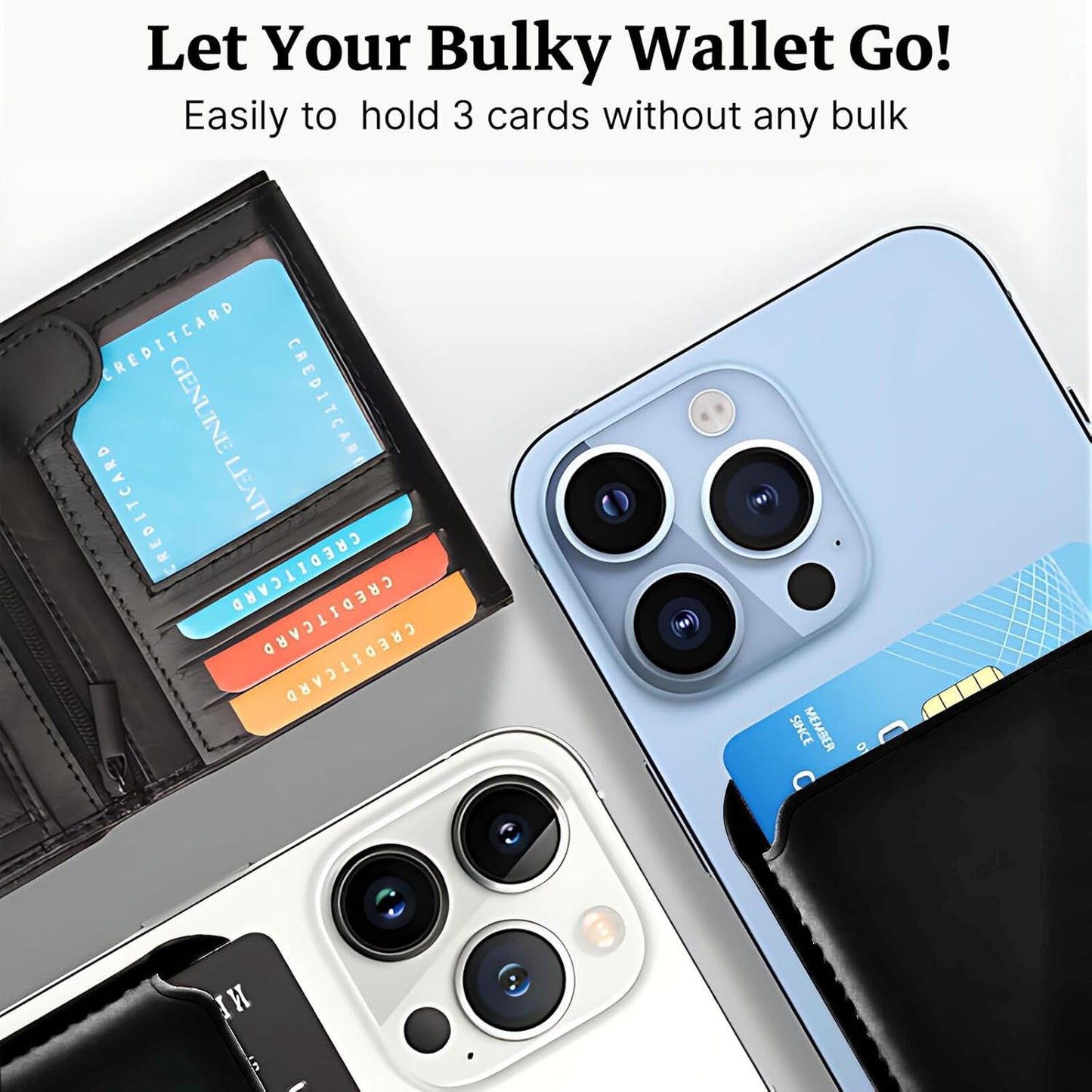 Lyvixora Magnetic Phone Wallet – Stronger Magnetic Card Holder Compatible with iPhone 16/15/14/13 Series, Premium Leather Wallet Case (Black)