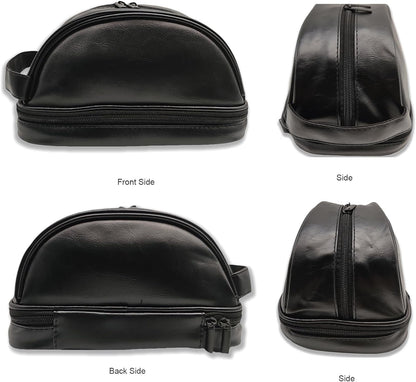 MerjorBliss Men Toiletry Bag,Waterproof Dopp kit hygiene bag for travel,leather shaving kit bag for Toiletries Accessories,Organizer for traveling Makeup Bag, Black, 10 inch, Waterproof Toiletry Bag,