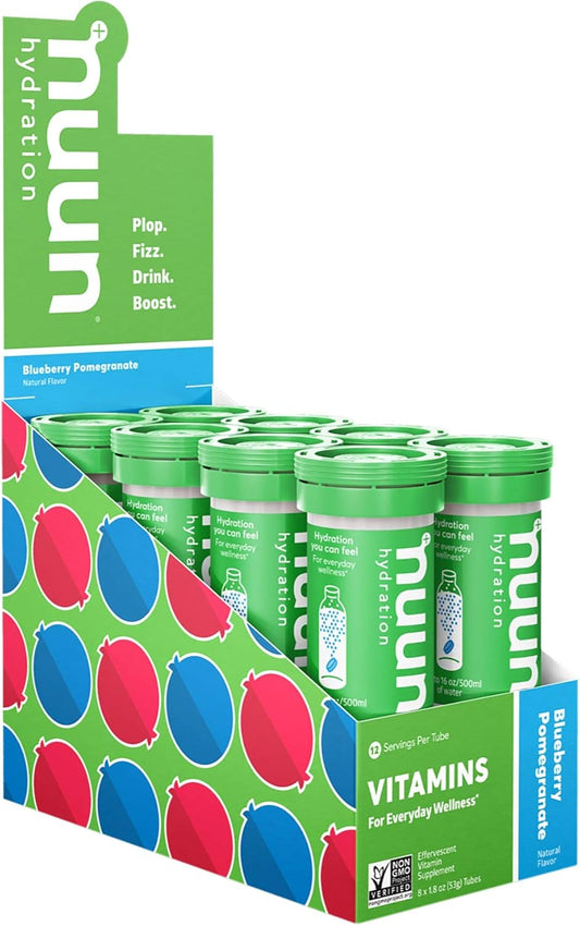 Nuun Hydration: Vitamin + Electrolyte Drink Tablets, Blueberry Pomegranate, Box of 8 Tubes (96 servings), Enhanced for Energy and Daily Health