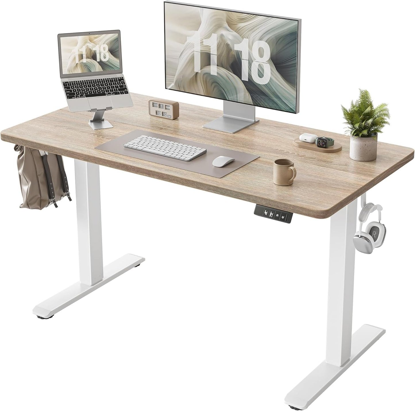 BEXEVUE Standing Desk, Height Adjustable Electric Desk, 47 x 24 Inches Adjustable Desk, Small Computer Home Office Desk with Splice Board (Maple)
