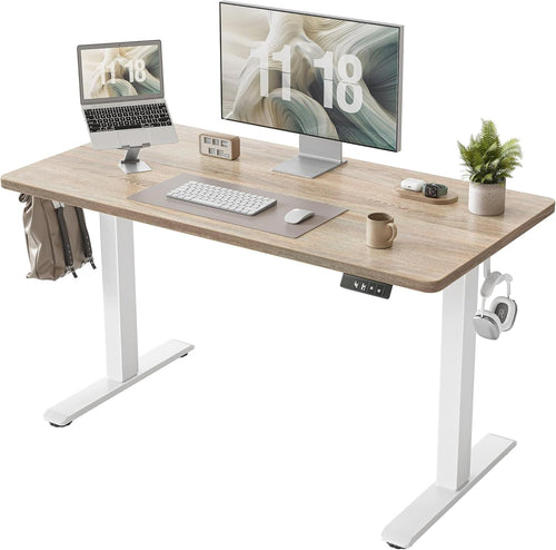 BEXEVUE Standing Desk, Height Adjustable Electric Desk, 47 x 24 Inches Adjustable Desk, Small Computer Home Office Desk with Splice Board (Maple)