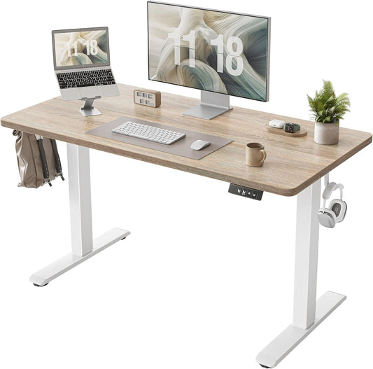 BEXEVUE Standing Desk, Height Adjustable Electric Desk, 47 x 24 Inches Adjustable Desk, Small Computer Home Office Desk with Splice Board (Maple)