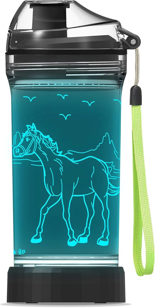 Horse Gifts, 3D LED Light up Horse Water Bottle, 14 OZ Tritan BPA Free Eco-Friendly - Cool Drinking Cups Gift for Women Girls