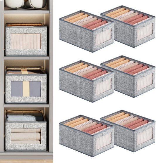 Wardrobe Clothes Organiser,6 Pack Wardrobe Organiser, See-Through Window For Home Storage & Organisation,Foldable Storage Containers With Handle For Jeans,Underwear,Blankets