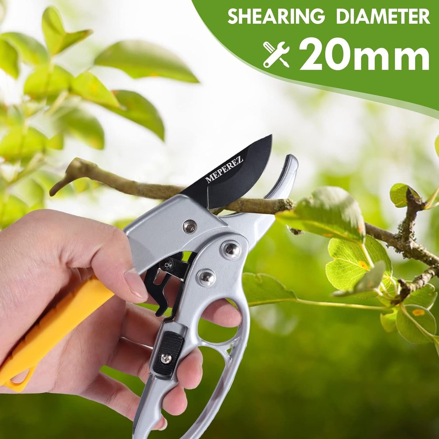 MEPEREZ Garden clippers, German pruners, ratchet pruning shears, work 3 times easier, gardening tools, for trimming rose, floral, tree, live plants, sharp garden scissors, arthritis weak hand snips