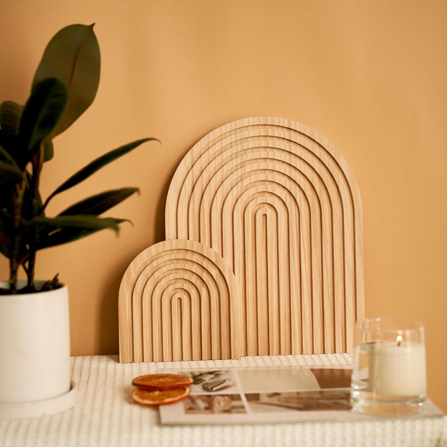 Homtik Wood Rainbow Arch Decor Decorative Tray for Wall Shelf, Fireplace Mantel, Counter, Dresser - Aesthetic Home Decorations for Living Room, Kitchen, Bedroom, Office, Set of 2 (Natural)