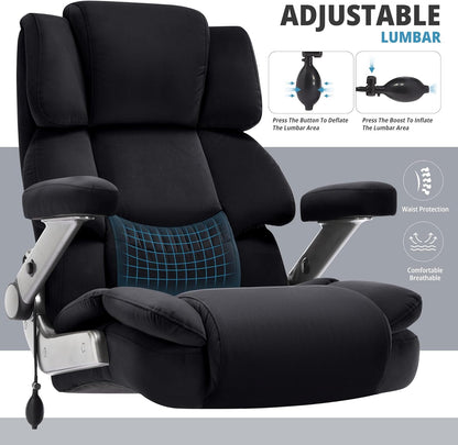 Big and Tall Office Chair 500lbs- Fabric High Back Desk Chair with Adjustable Lumbar Support 3D Flip Arms Plus Size Rubber Wheels- Large Executive Computer Chair, Extra Wide Seat, Ergonomic Design