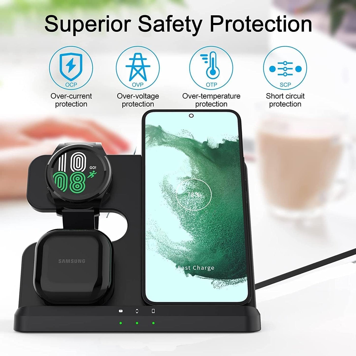 DGBAY Wireless Charging Station 3 in 1 for Samsung, Wireless Charger for Galaxy S25 S24 Ultra S23 S22 S21+ S20 S10 Note 20, Z Flip Fold 6,5,4 3,Galaxy Watch 7/6/5 Pro/4/3/Active 2,Buds 2