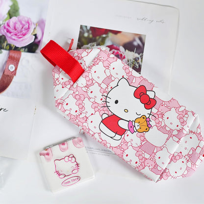 ENENSET kitty Travel Cosmetic Bag, Large Capacity Cartoon Cosmetic Pouch Makeup Bag with Zipper, PU Travel Toiletry Bag Makeup Accessories Organizer, Foldable Storage Bag Makeup Pouch for Girls, Hello