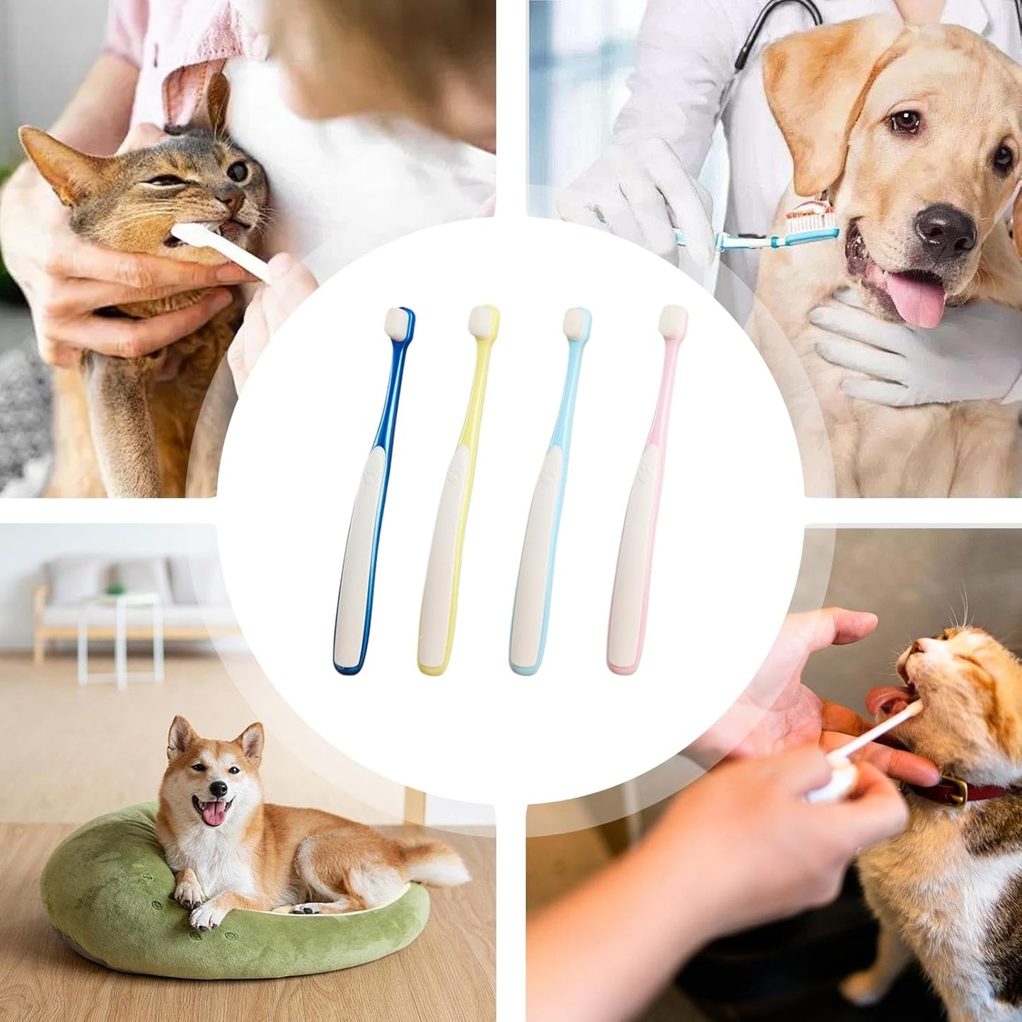 Ccuzs Dog Toothbrushes, 4X Pet Teeth Cleaning Kit, Soft Bristle Wide Head Brushes For Oral Care, Daily Use Oral Hygiene For Dogs At Home Or Travel, Soft Material, 6.1x0.59in