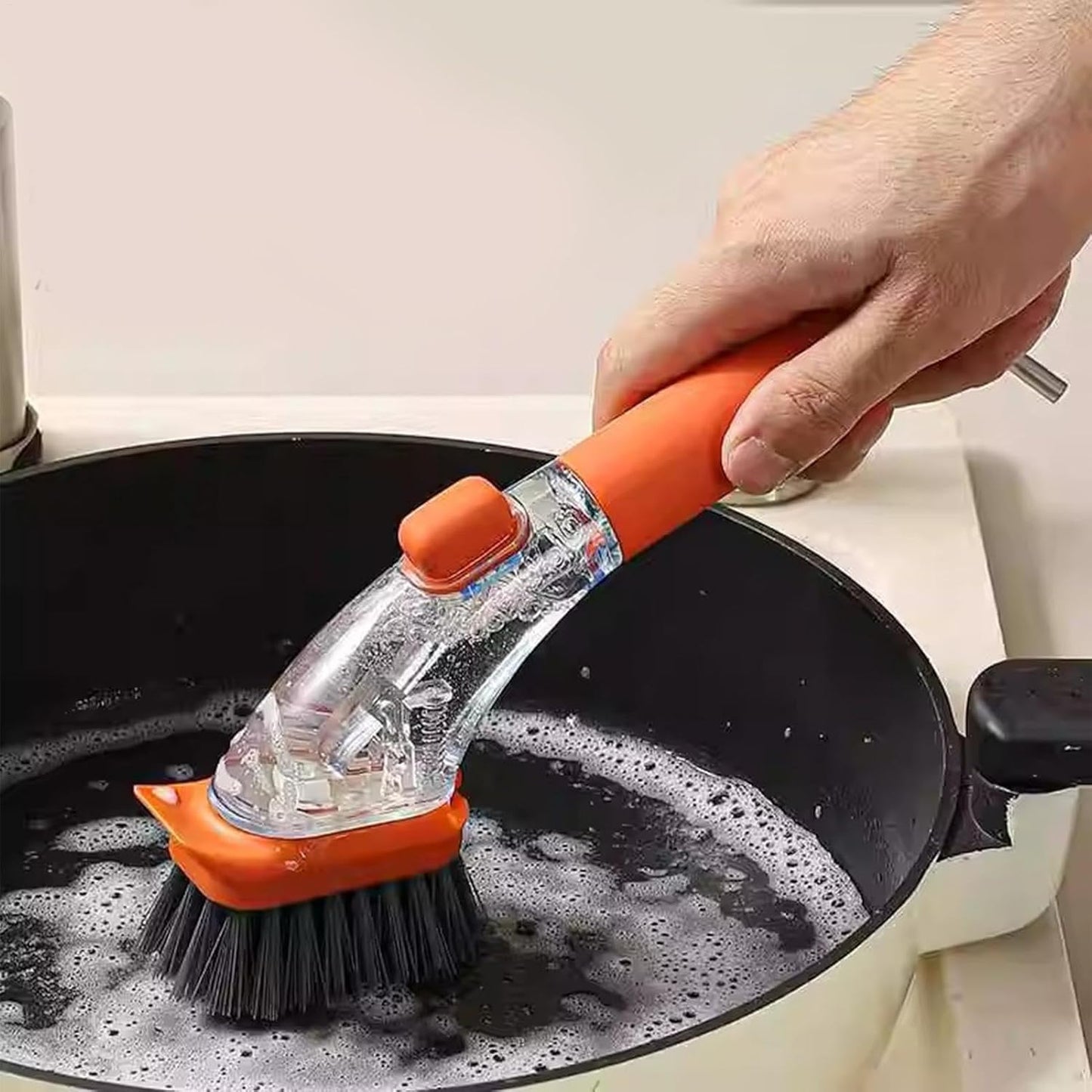 Soap Dispensing Dish Brush, Dish Scrubber Brush, Kitchen Scrub Brush, Handheld Soap Dispensing Brush, Dishes Pots Pans Sink Cleaning Brush for Dishes, Efficient Cleaning Tool for Kitchen Essentials